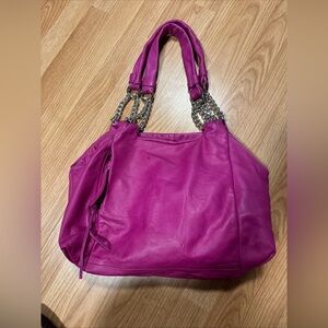 Ted Benson Fuchsia Purple Italian Leather Hobo Y2K Shoulder Bag Silver Chain